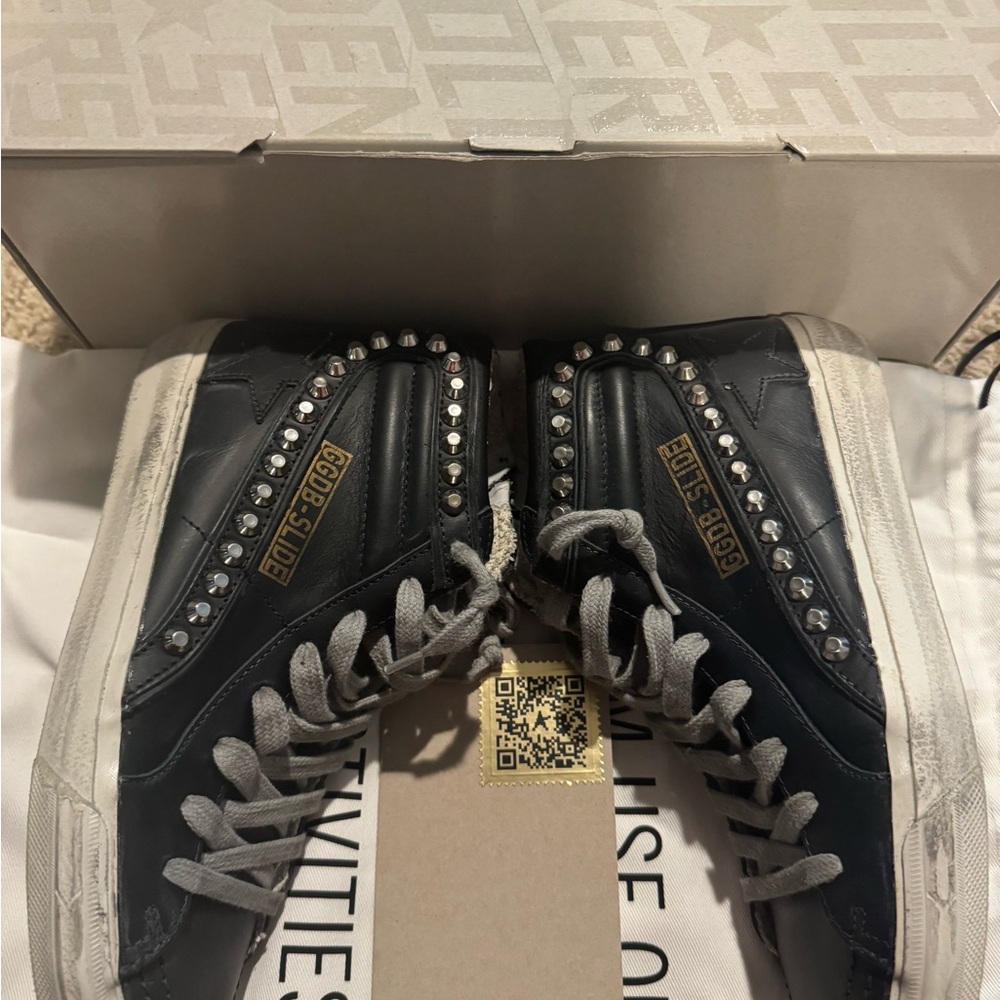 Golden Goose Black Leather Studded Sneakers